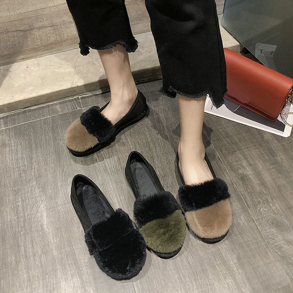 

autumn 2019 fashion women's slip-on female shoe loafers fur moccasin shoes casual sneaker round toe all-match fall modis slip, Black