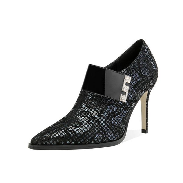 

side zipper elegant women pumps shallow high heels shoes female spring dancing shoes woman print genuine leather, Black