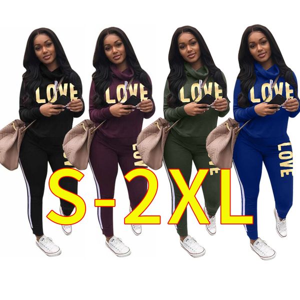 

love letter print tracksuits 2 piece set heaps collar hoodies sports pants sweater shirt trousers women outfits sportwear casual suit best, White