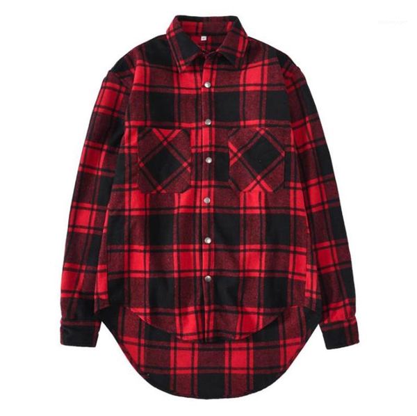 

designer shirts fashion red plaid printed asymmetrical long sleeve tun-down collar shirt hip hop mens shirts gd style mens, White;black