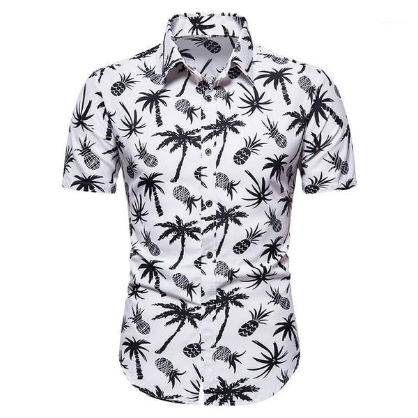

print mens designer shirt lapel neck casual shirts fashion natural color short sleeve shirts mens clothes floral, White;black