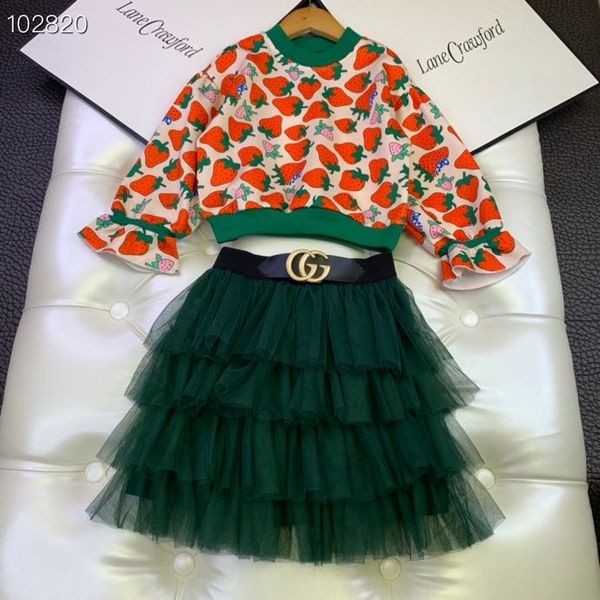 

girl strawberry jumper +lace tutu skirts spring 2020 kids princess 2pcs sets children retail clothes, White