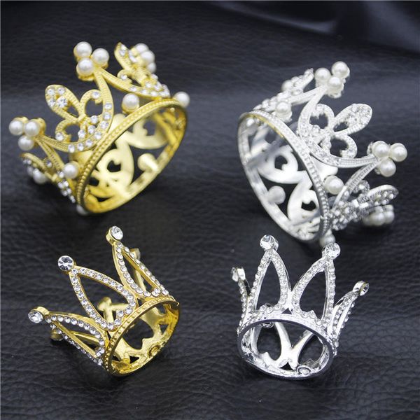 

gold silver small tiaras for girls and boys little crown prom birthday cake royal diadem hair ornament, Golden;white