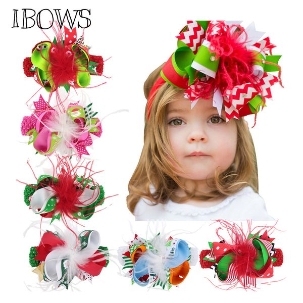 Christmas Hair Bow Headband Xmas Decoration Feather Hair Clip With