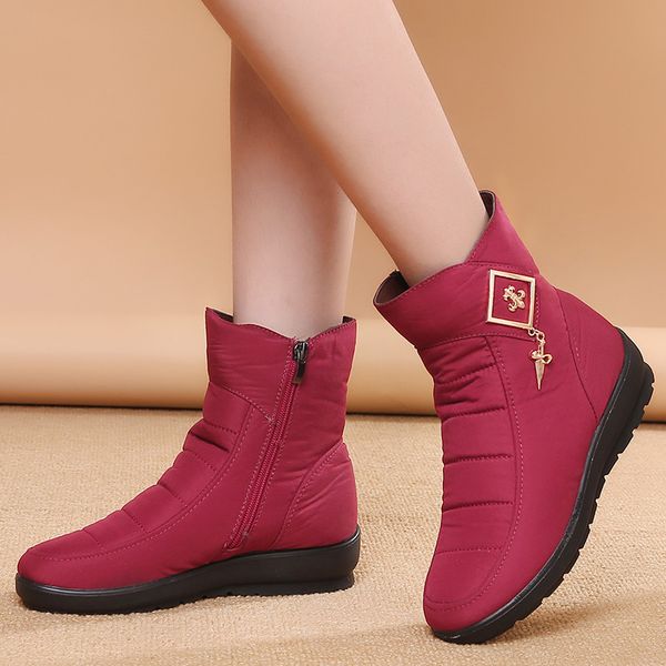 

solid side zipper snow boots 2019 new fashion women shoes winter warm plush women boots metal flat with shoes woman ankle