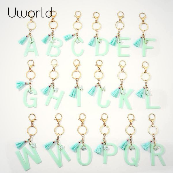 

charm butterfly key chain for women green 26 alphabet key ring tassel custom letter word candy color initial jewelry, Silver