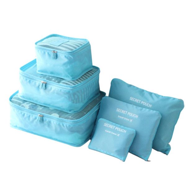 

6pcs waterproof travel storage pouches packing cubes luggage clothes organizers clothes storage bags zipper - light blue