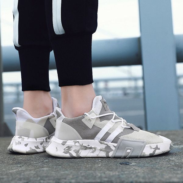 

muqgew men's breathable shoes footwear lightweight fashion camouflage versatile sports shoes male men sneakers flat casual, Black