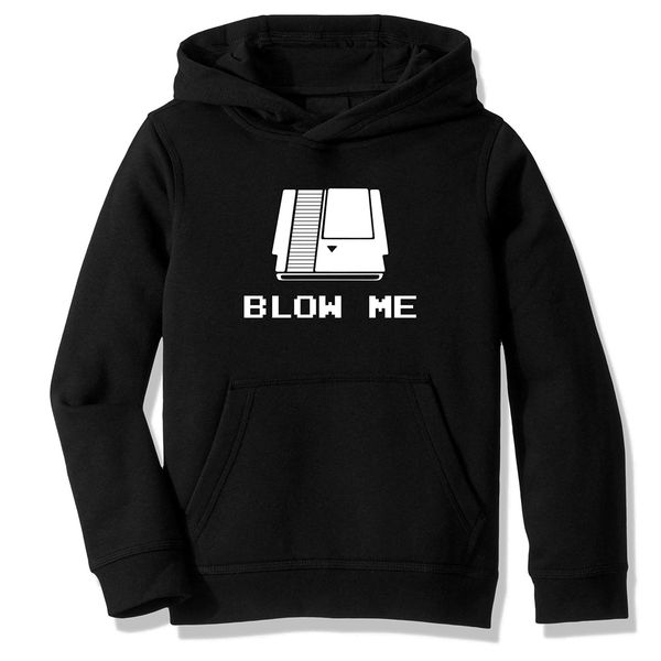 

fleece hooded sweatshirt hoodies gamer funny cartridge joke blow me gift for gamer friend casual clothing, Black