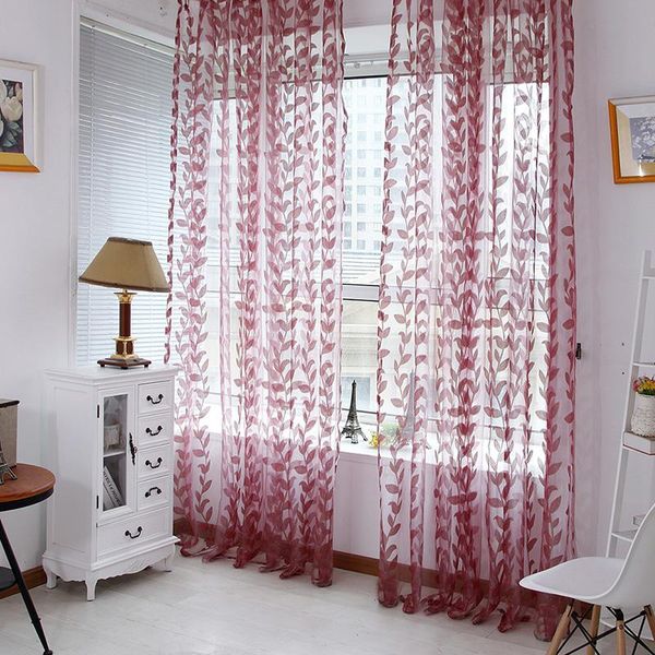 

door window scarf sheer leaves printed curtain drape panel tulle voile valances curtains for living room
