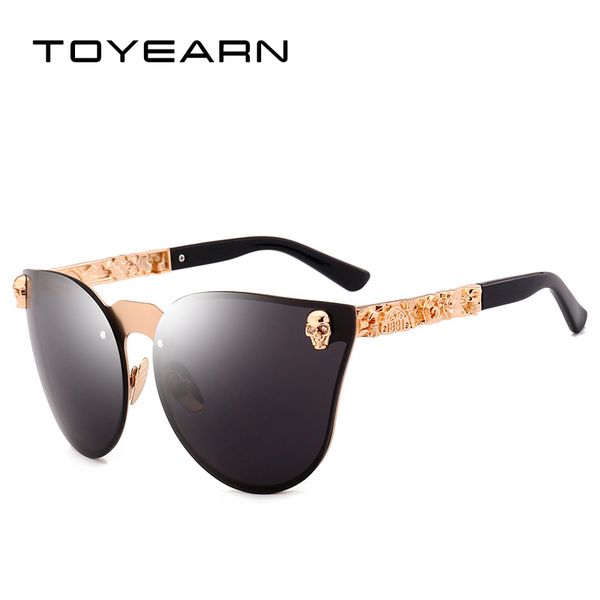

toyearn 2019 new vintage brand design gothic cat eye sunglasses women men metal skull rose gold sun glasses for female