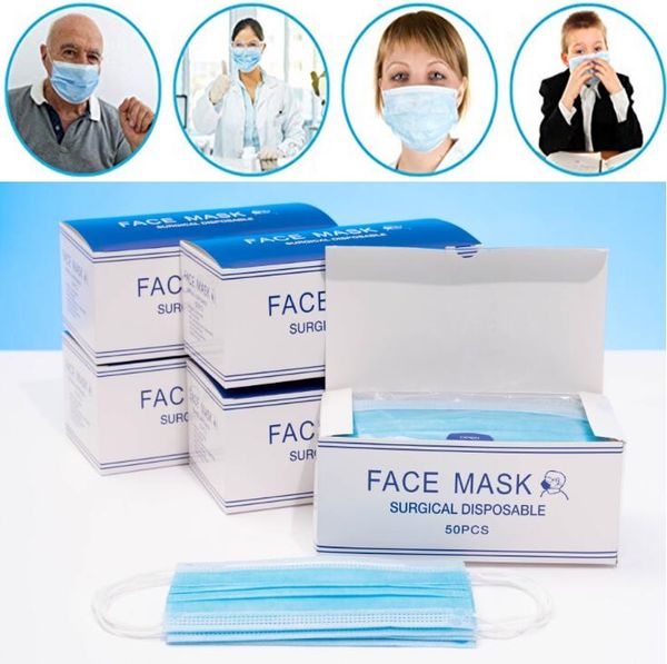 

одноразовая маска для лица 3 слоя защитная крышка для лица пылезащитные маски коробка pckaging anti-dust mouth mask party masks защитные про