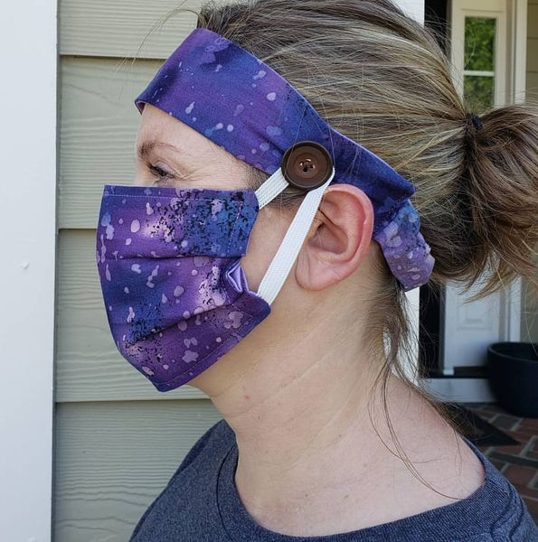 

custom adjustable fabric hair band with button girl yoga sport button headband, custom mask with headband set, Golden;silver