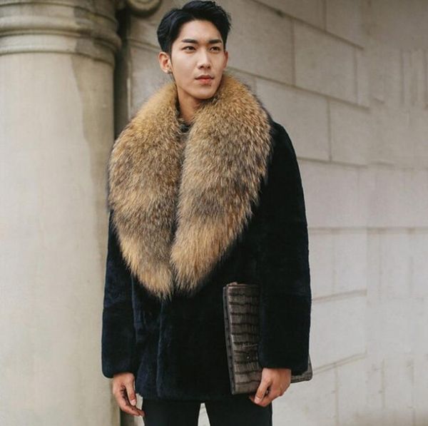 

autumn faux mink leather jacket mens winter thicken warm fur leather coat men slim jackets jaqueta de couro big fur collar black