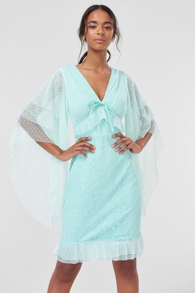 

trendyol detailed mint polka-dot tulle dress tprss18fz0407, White;black