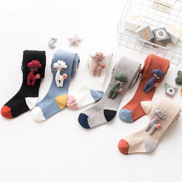 

kids dress socks cartoon doll baby girls socks spring autumn cartoon giraffe tights stocking children knitted soft socking hha734, Pink;yellow