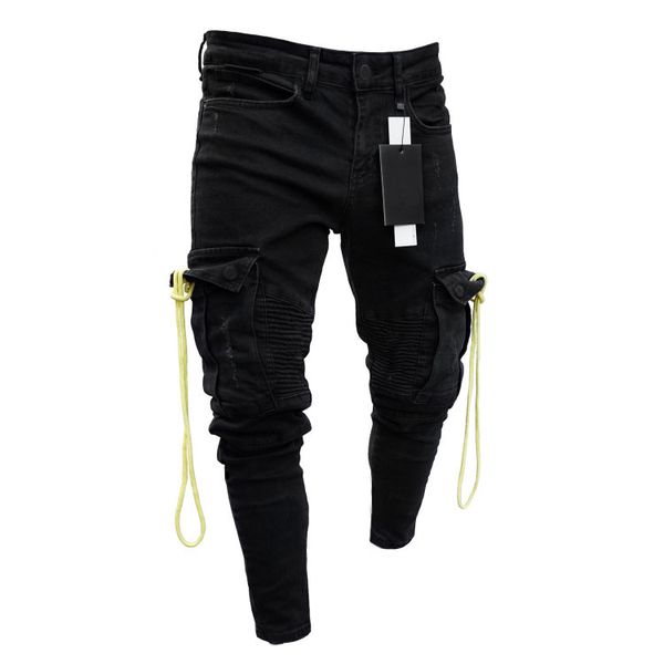

europe and america selling elasticity men knee with holes jeans trend skinny trousers men's wear, Blue