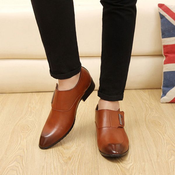 

england style fashion men dress pointed toe vintage brand business male formal dress shoes flat ing, Black