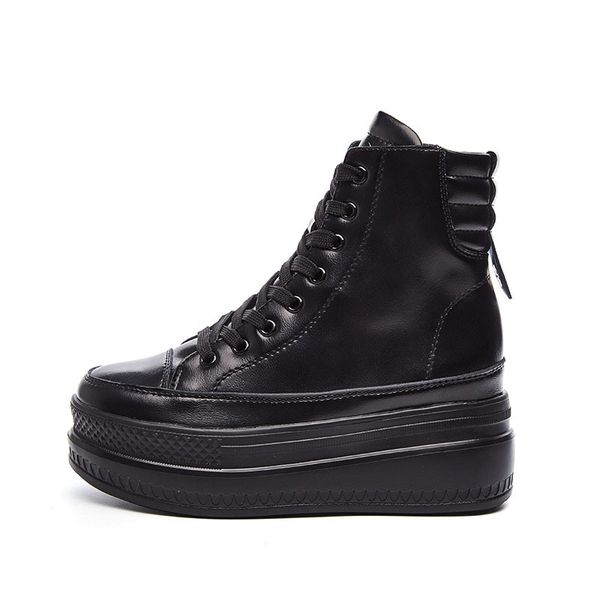 

mujer fashion platform shoes 2019 punk black gothic ankle boots womens platform wedge lace up motorcycle boots women boots t200425