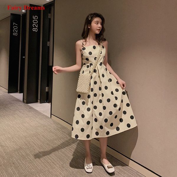

women summer dress dot print light kakhi sundress 2019 new style ladies fashion clothing vestidos verano de festa fairy dreams, Black;gray