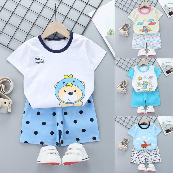 

telotuny baby boy girl clothes 2020 hot summer new girls ' clothing мультфильм шорты рукав o-образным вырезом наряды футболка топы шорты ком, White