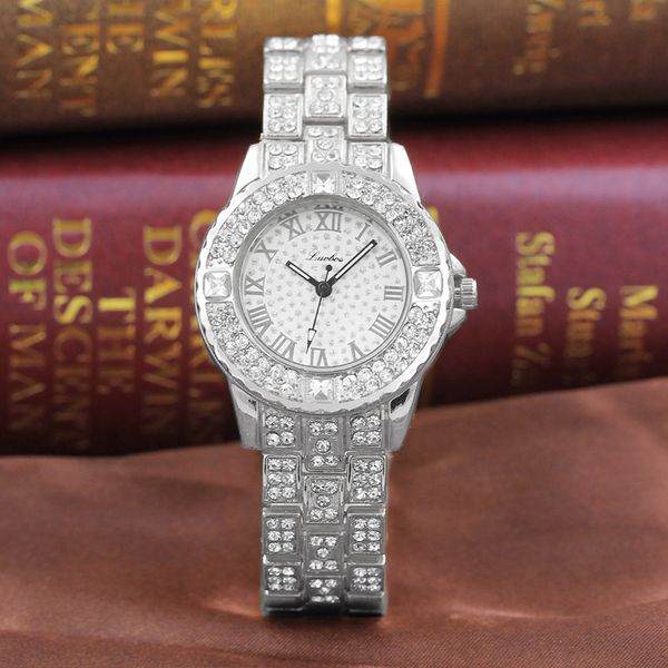 

luobos high-end diamond dial ring drill women's watches fashion lady roman scale quartz bracelet wrist watches, Slivery;brown