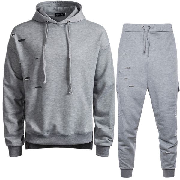 

fashion homens hoodies sweatshirt+pant sportswear 2 piece set joggers tracksuit for men masculino treino duas pecas set, Gray