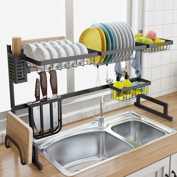 2020 Stainless Steel Sink Drain Rack Kitchen Shelf Two Story Floor