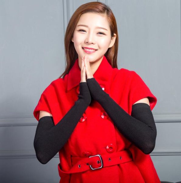 

women' autumn winter wool knitted long warm cashmere glove lady' fingerless long warm arm sleeve black color glove r449, Blue;gray