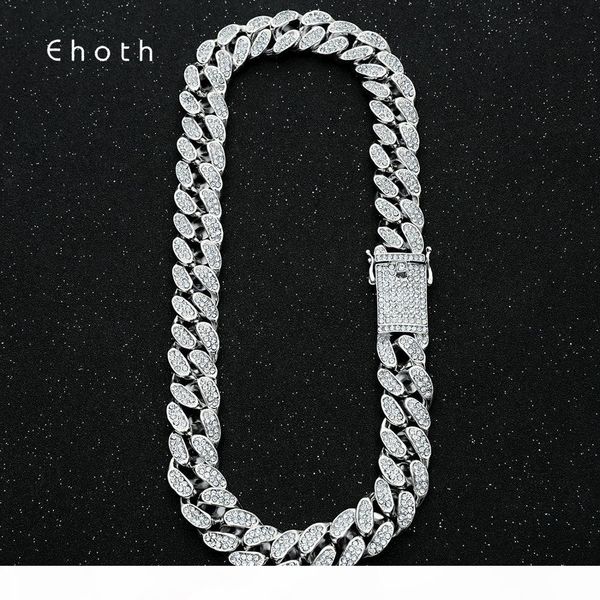 

2cm heavy hip hop gold silver color jewelry iced out crystal miami cuban chain link for men choker aaa rhinestone clasp necklace