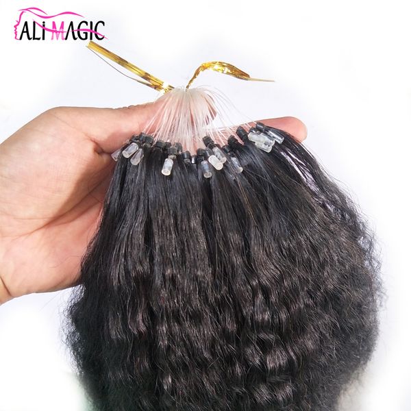 

coarse yaki loop micro ring hair extensions curly 1g unprocessed virgin brazilian kinky straight hair micro loop human hair extension 0.7g, Black