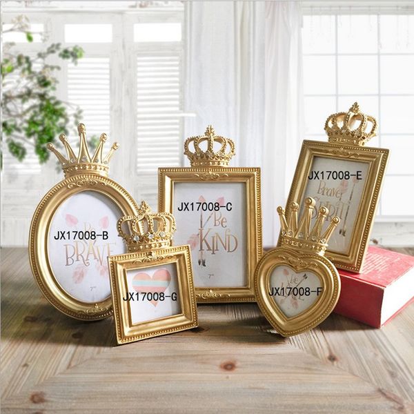 

gold crown resin picture p frame baroque luxury style tableframe with stand for home dÃ©cor wedding party supplies