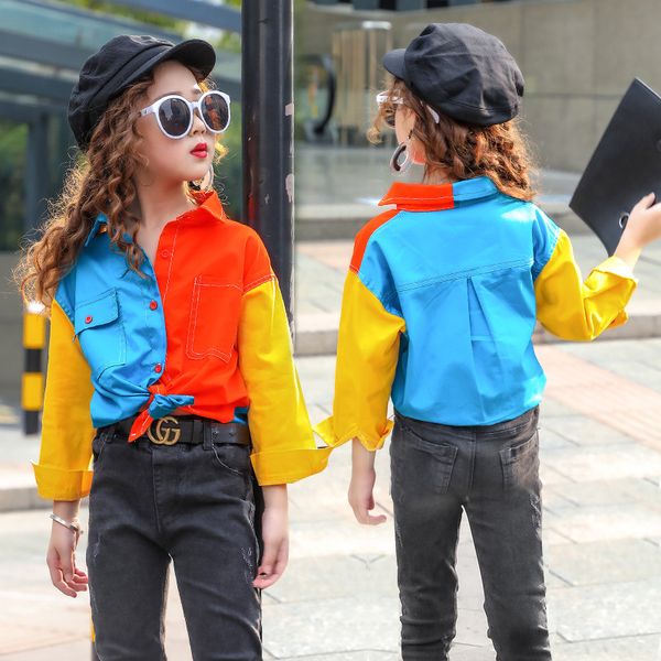 

fashion baby girls boys color matching shirt long sleeve loose toddler children kids clothes lapel color top, White;black