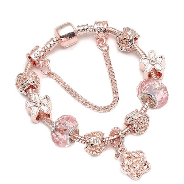 

925 fashion silver charms bracelet bangle for women shiny crystal flowers fairy bead fit bracelets jewelry pulseras, Golden;silver