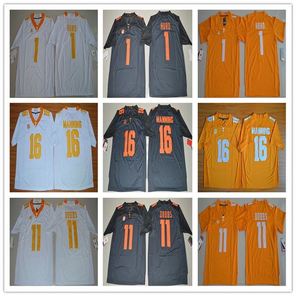 

теннесси добровольцев merns 16 peyton manning 1 jalen hurd 11 джошуа доббс виттен 1 jason witte университета трикотажные изделия футбола s-3, Black;red