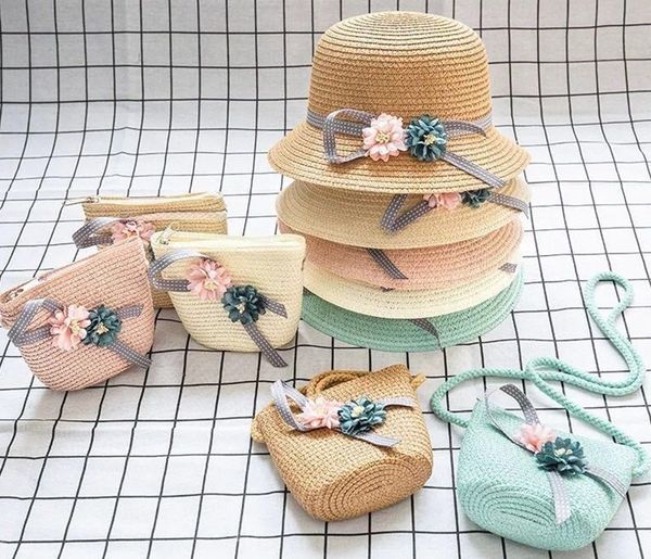 

children's shade hipster straw bag sun straw sun hat with beach droop hat tide, Blue;gray