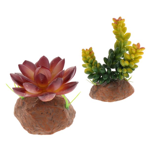 

2pack succulent plant with resin base reptile terrarium vivarium ornament
