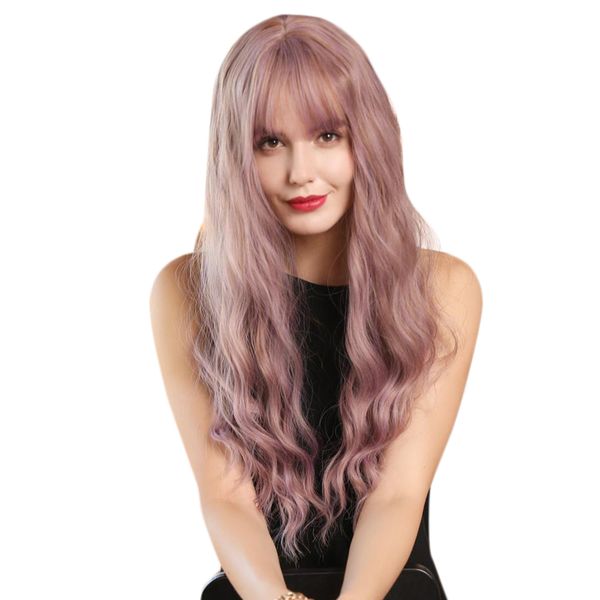 

26 inches women's long curly synthetic wigs - long wavy middle parting heat resistant replacement full wig, purple color, Black