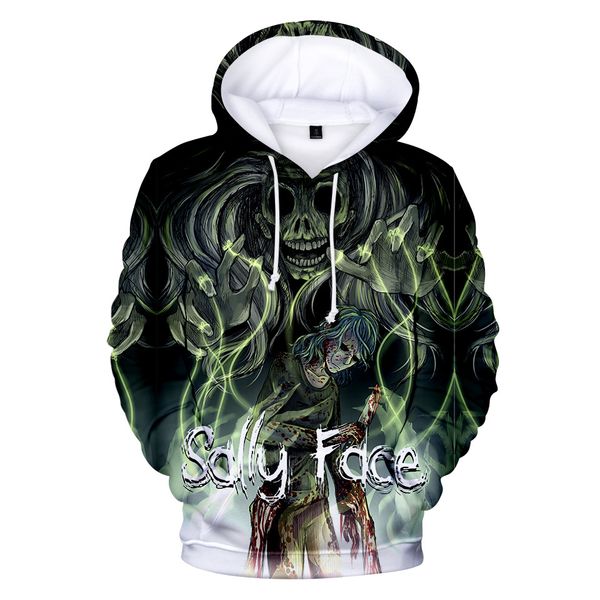 

sally face 3d printed hoodies men women spring autumn hooded sweatshirts long sleeved pullovers, Black