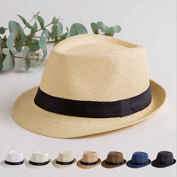 

2019 new 7 colors fashion travel hat men women summer sun beach grass braid wide brim straw cap panama, Blue;gray
