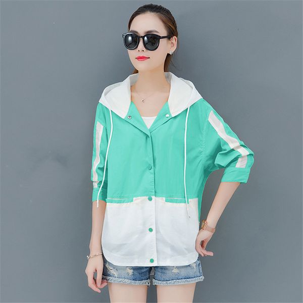 

jacket women green yellow rose red s-3xl plus size hooded sunscreen coat 2019 new summer korean fashion loose thin jacket ld1064, Black;brown