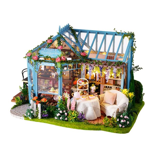 

1/24 miniature diy dollhouse kit with light model garden cake shop kids gift