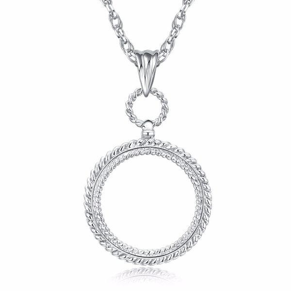 

concept design long chain necklace with 2x magnifying glass pendant daily reading purpose lead magnifier, Silver