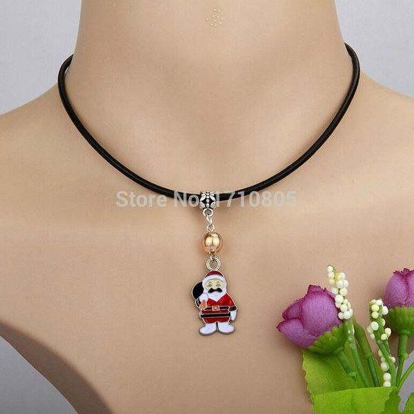 

10pcs alloy drop glaze christmas old man necklace multicolor glass bead charm pendant leather rope necklace jewelry valentine's day pre, Silver