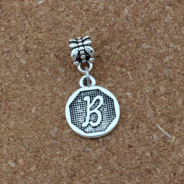 

letter "b" alphabet initial charm big hole dangle european beads fit charm bracelet jewelry diy antique silver 14.8x30.8mm 50pcs/l, Bronze;silver