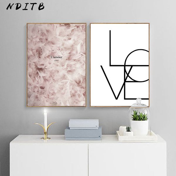 

feather canvas painting wall art poster nordic abstract love print modern minimalist wall pictures for living room decoration