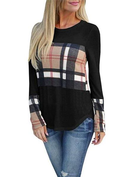 

женская дизайнерская футболка с длинным рукавом плед печатный бренд мода роскошный дизайнер женская одежда повседневная осень футболки, White