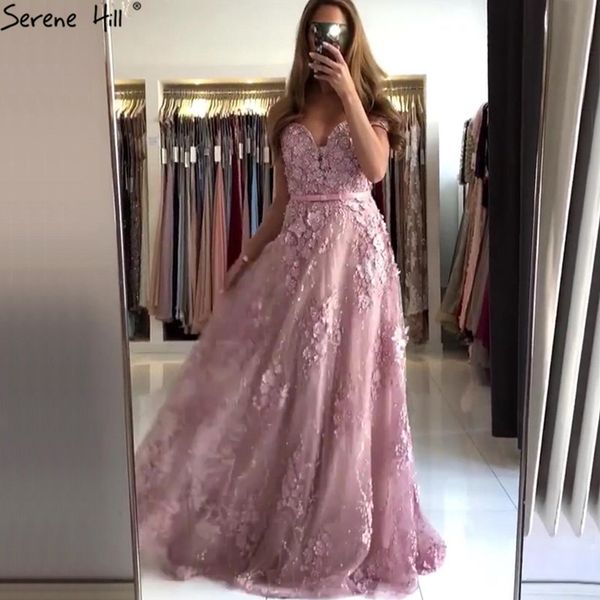 

pink sweetheart a-line prom dresses 2019 lace flower pearl off shoulder prom gowns serene hill bla70180, White;black