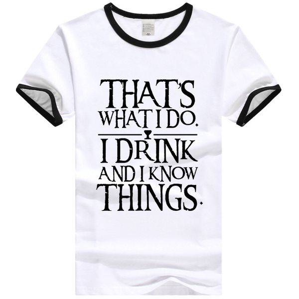 

got tyrion lannister funny t-shirt i drink and i know things short sleeve cotton tee cosplay teenager, White;black