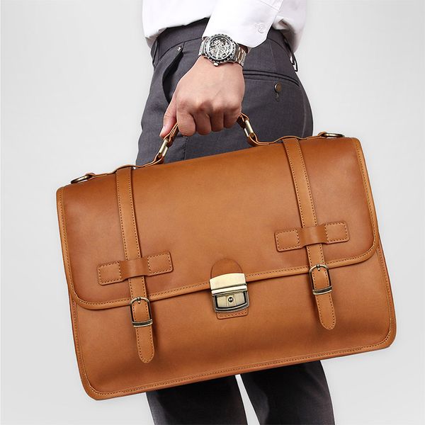 

nesitu highend anti-theft genuine crazy horse leather 14'' lapoffice men's briefcase portfolio business messenger bag m7397